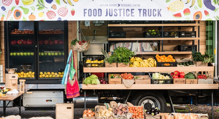Food Justice Truck with fruit and vegetables