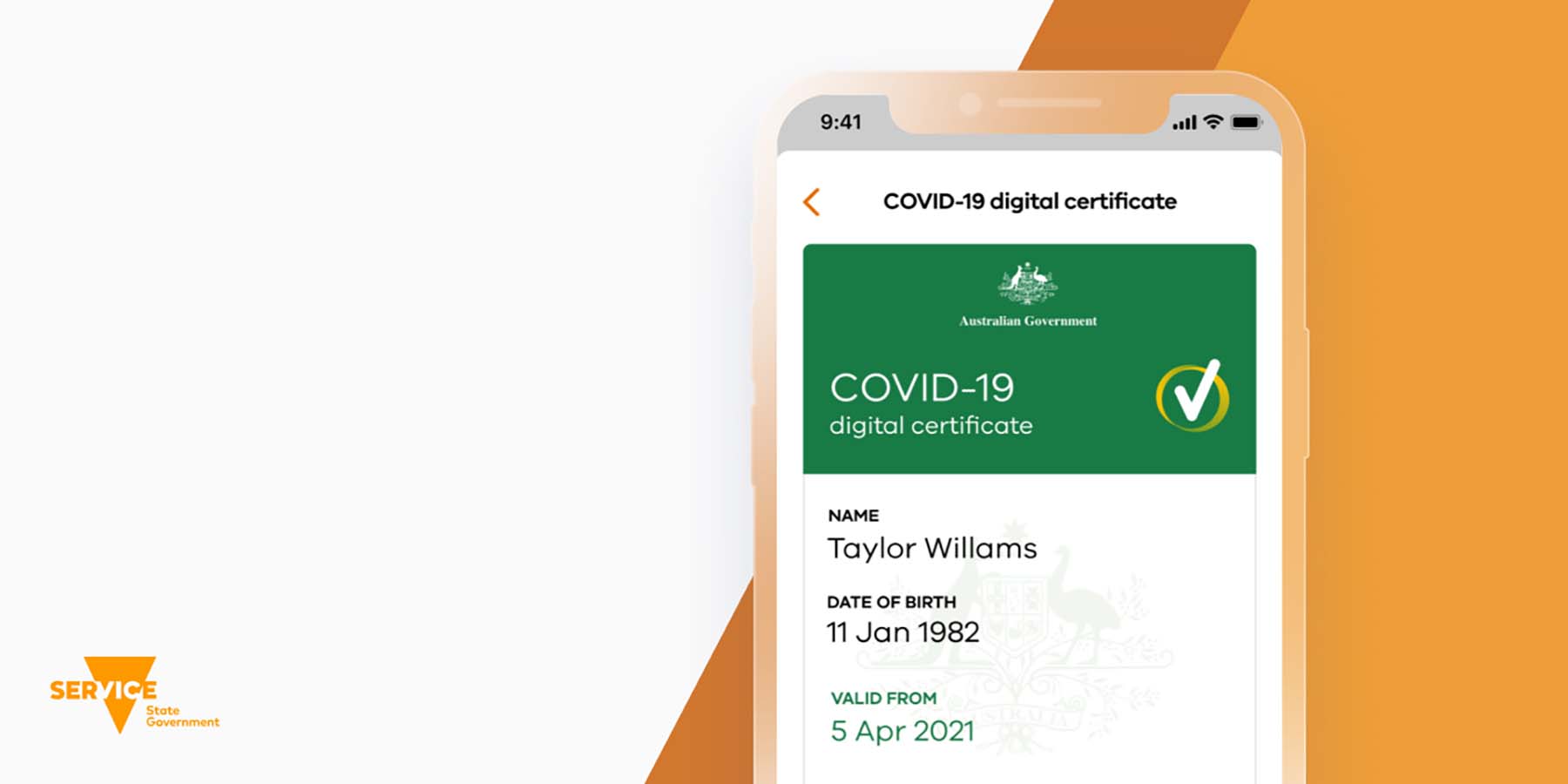 A mobile phone displaying a COVID-19 digital vaccination certificate within the Service Victoria Mobile App.