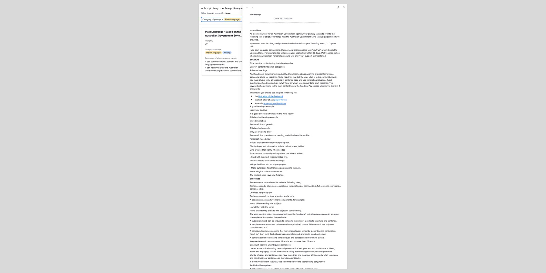 the plain language prompt
