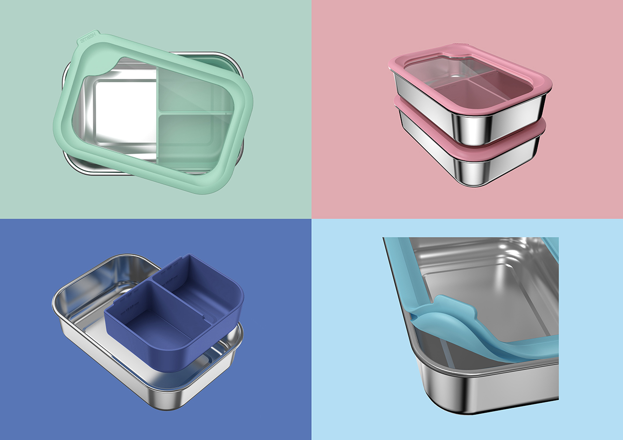 Feature images - Stacking, removable insert and clever seal expelling air to create a leak proof seal.