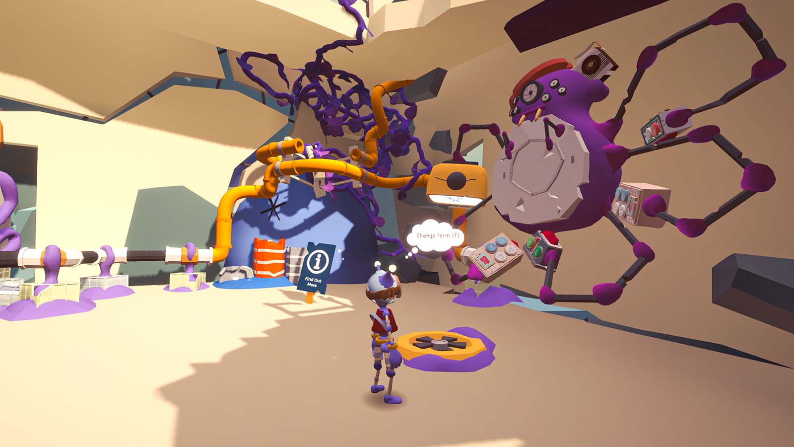 In-Game sceenshot of the player character interacting with the attaching machine