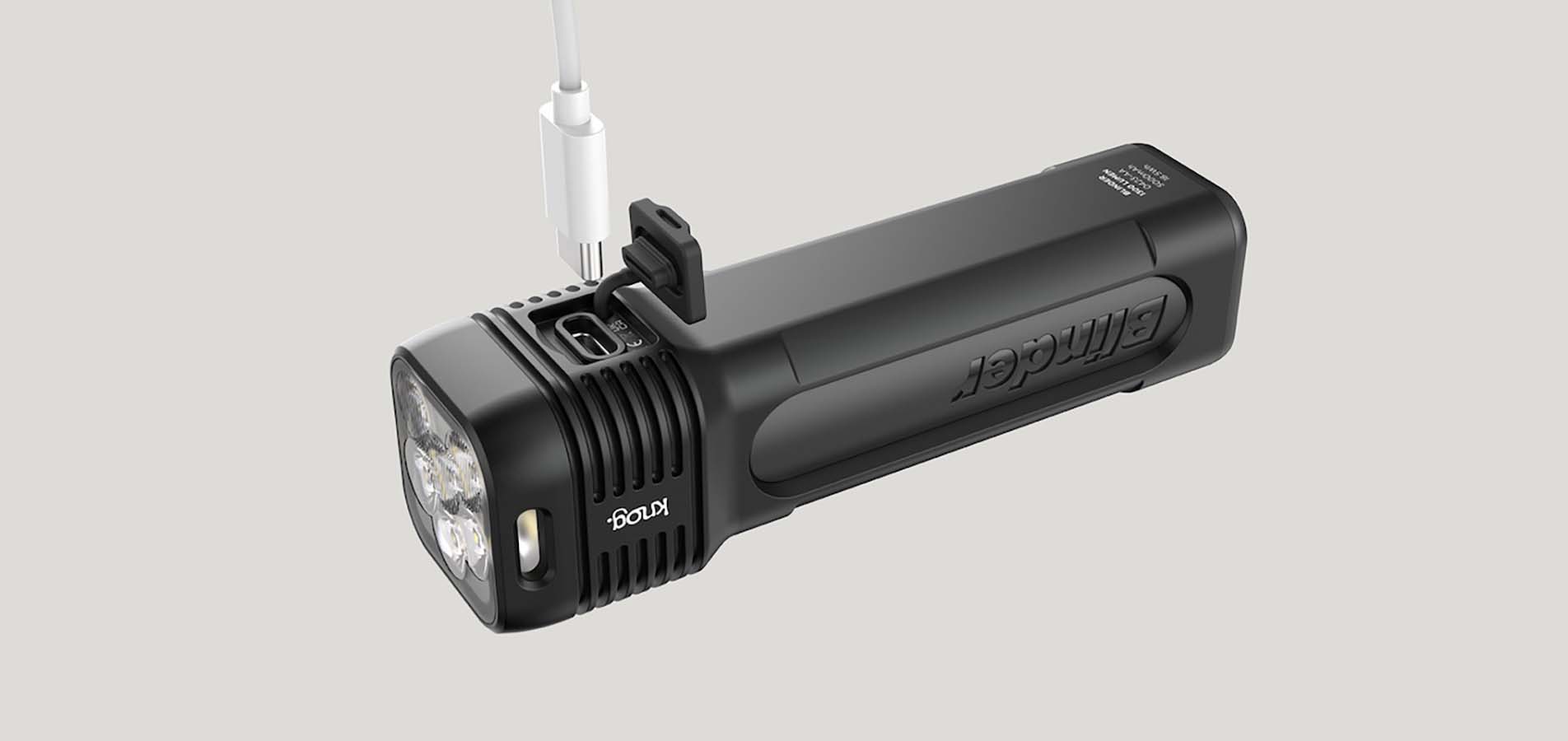 Blinder 1300 Front Bike Light, showing how to charge via USB-C