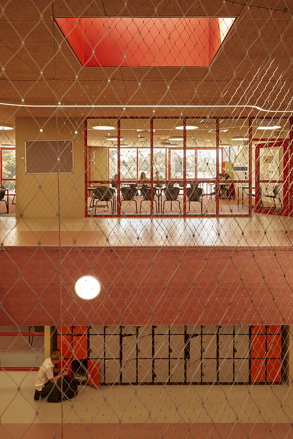 The building's central void creates open sightlines and connectivity throughout