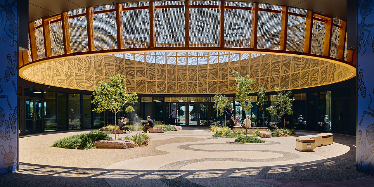 Central circular courtyard at Munarra Centre for Regional Excellence.