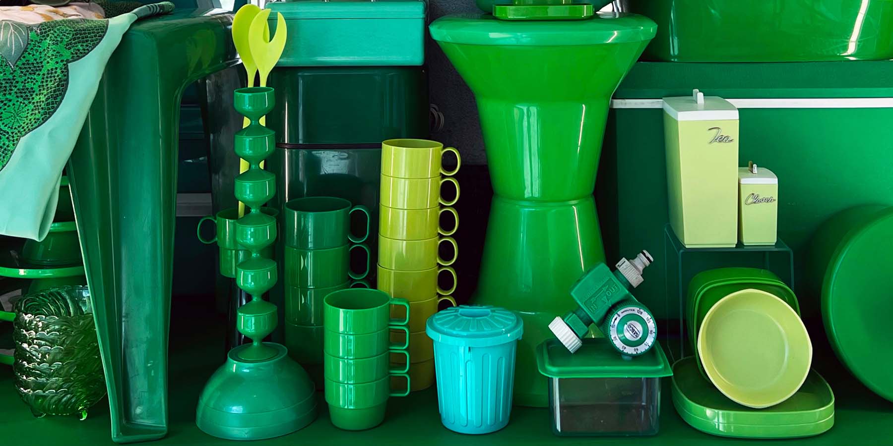 group of green items including cups