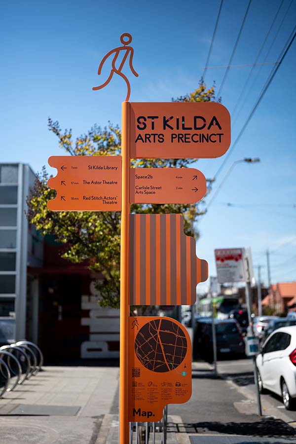 Orange Sculptural wayfinding in St Kilda for the City of Port Phillip.