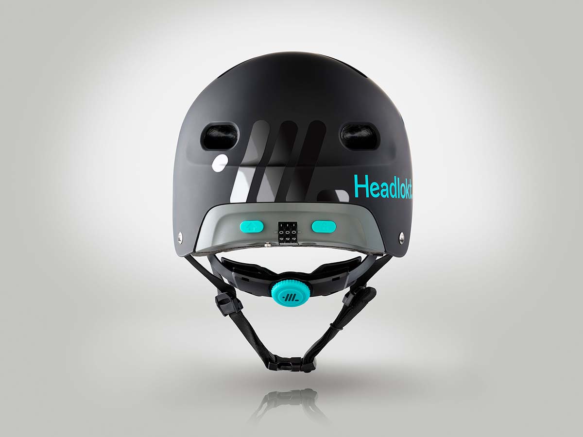 Rear view of black Headlokt OneLock helmet