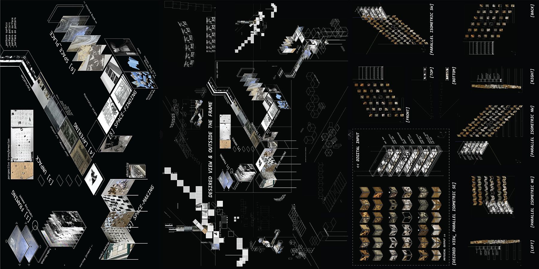 Unpacking the 3D-modelled posters to reveal layered spaces and multiple perspectives developed through the modelling process.