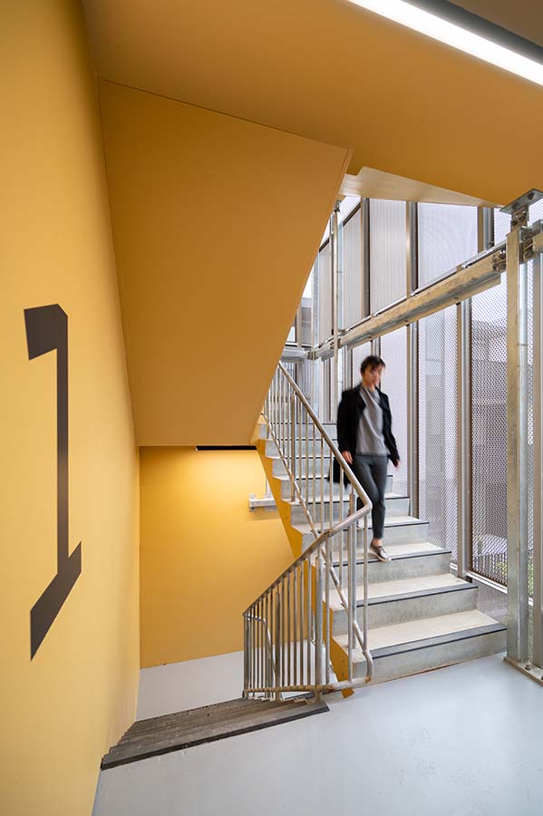 Visually permeable stair with views outside to strengthen connection to the landscape