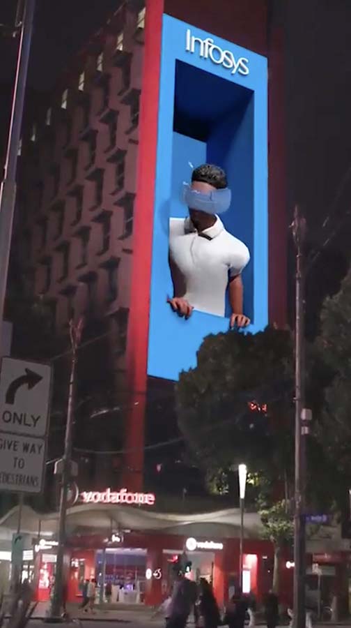 Spectator using 3D glasses following the match. Visualised on a 236 sqm 3D billboard on Bourke st and Swanston st.