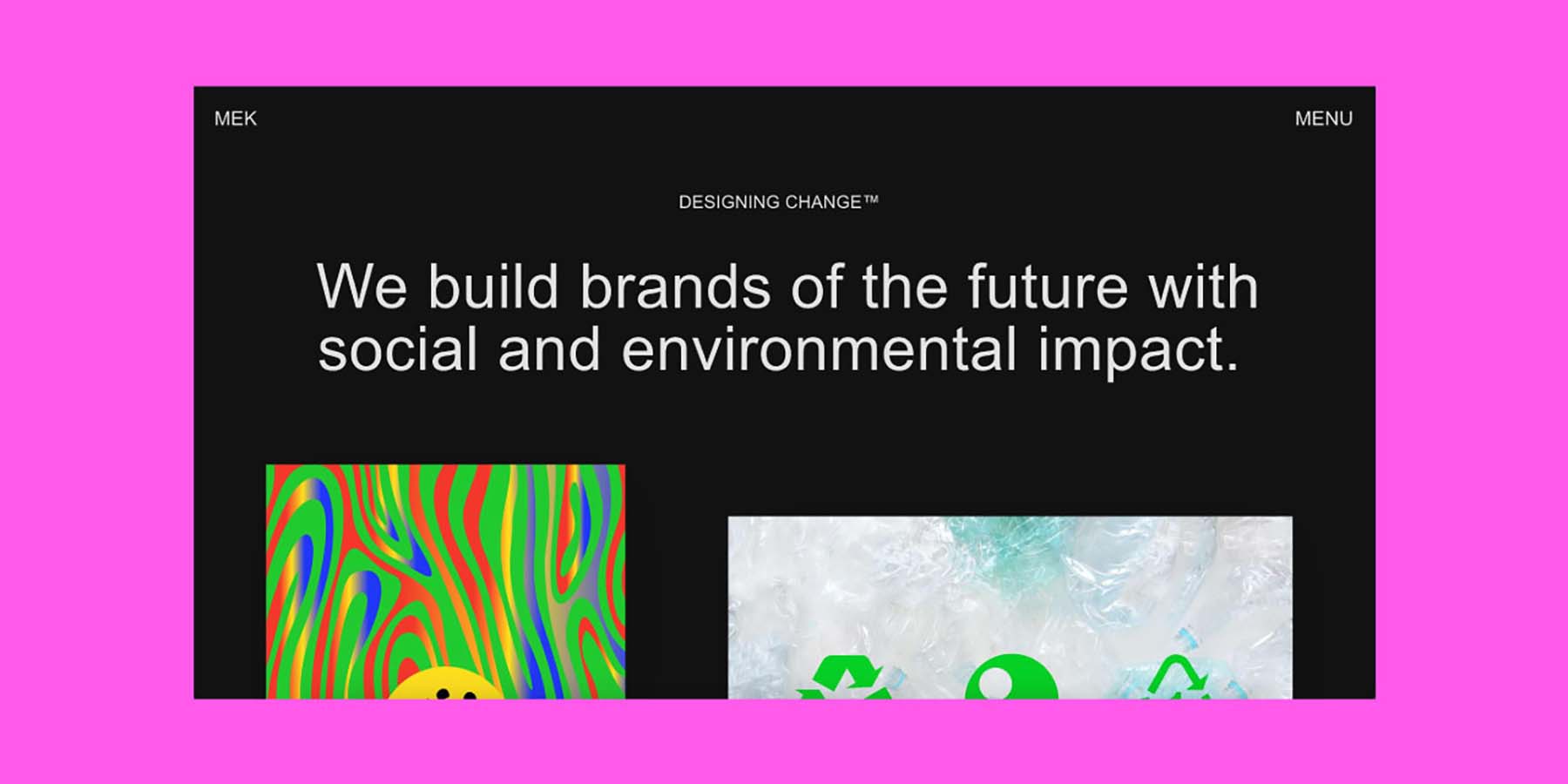 Image of a website homepage with the text WE BUILD BRANDS OF THE FUTURE WITH SOCIAL AND ENVIRONMENTAL IMPACT