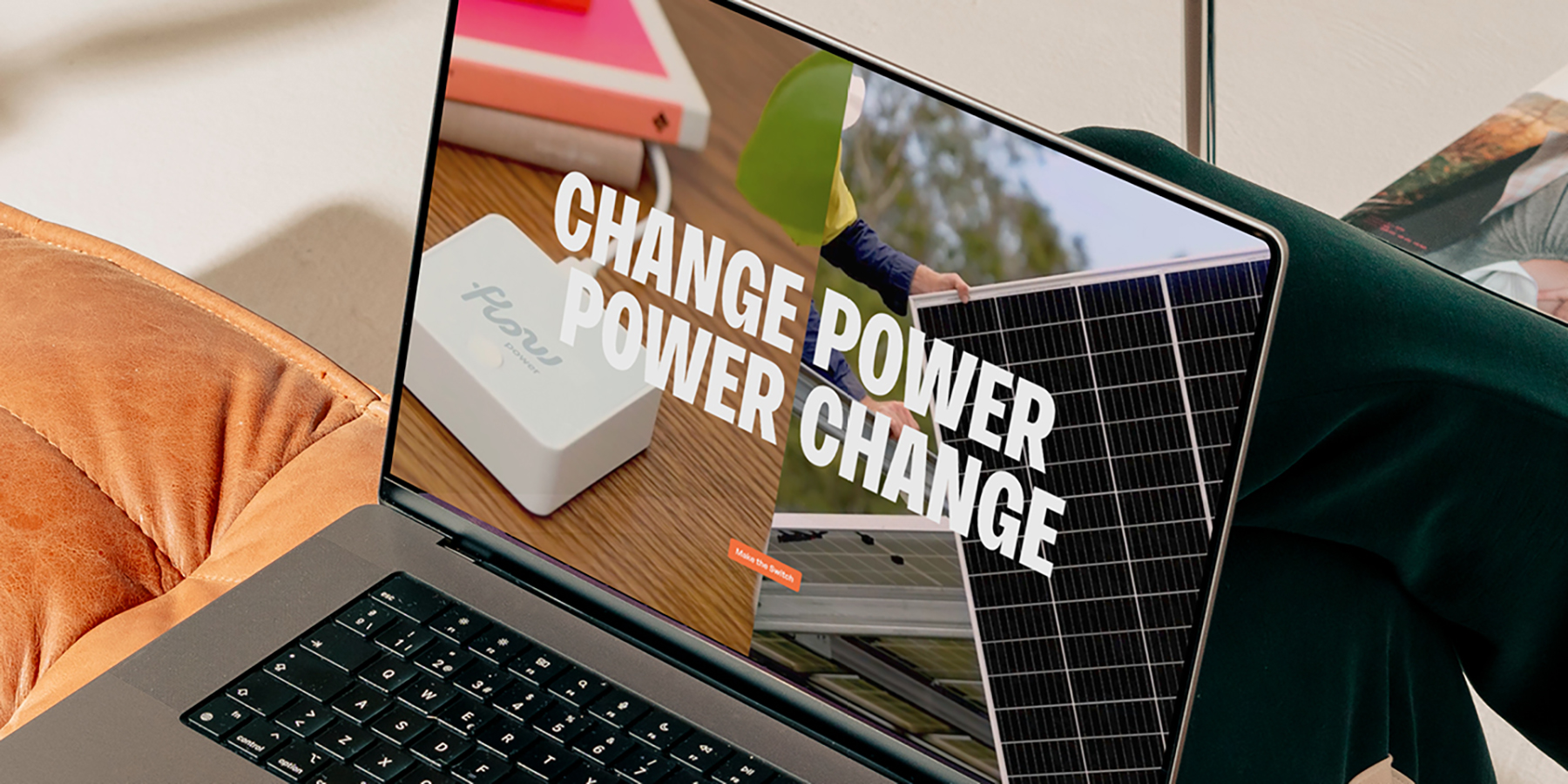 An image of the Flow Power website, with 'Change Power, Power Change' written in large type.