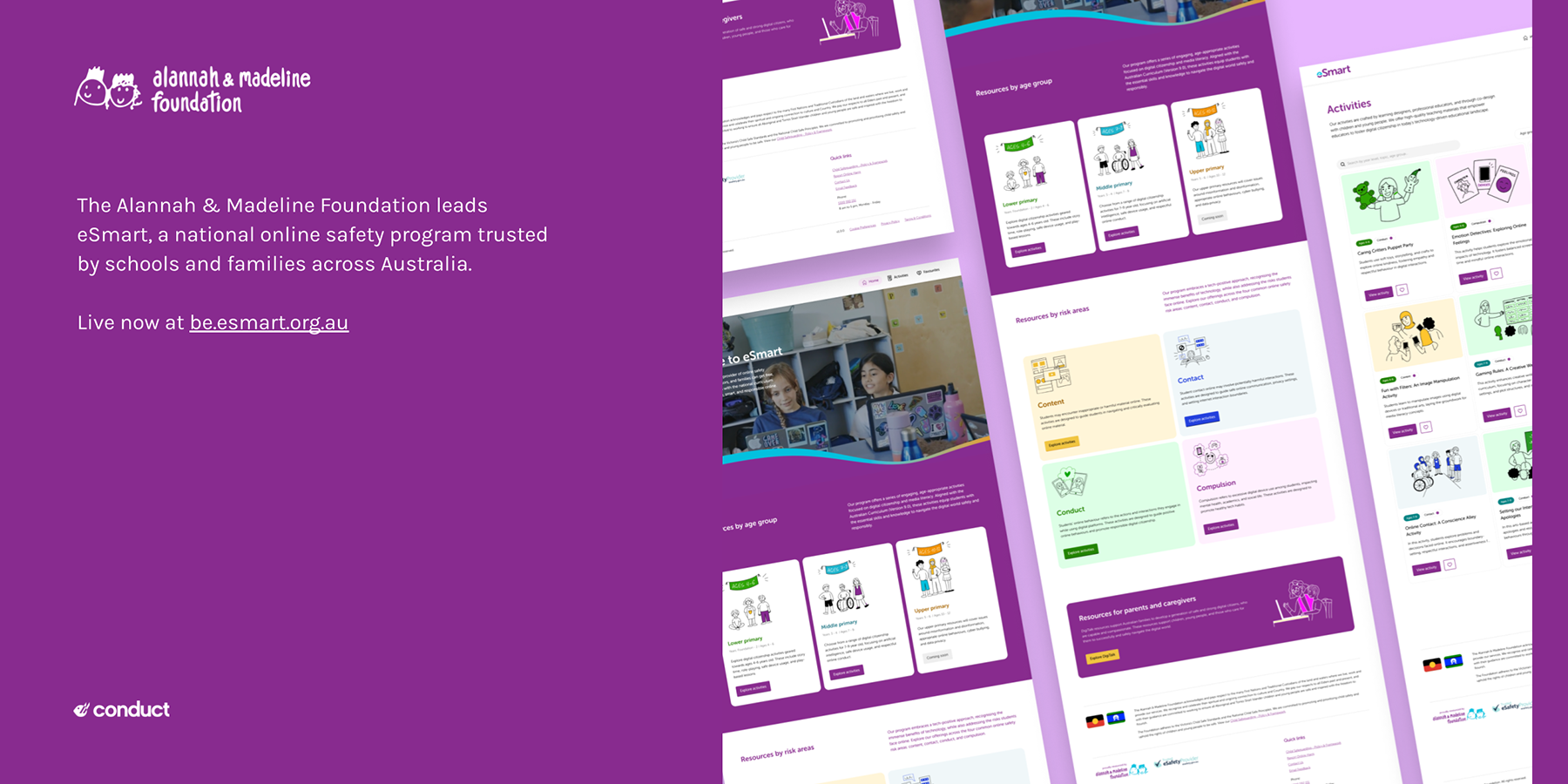 snapshots taken from the be.esmart website depicting resources available available in the digital citizenship program