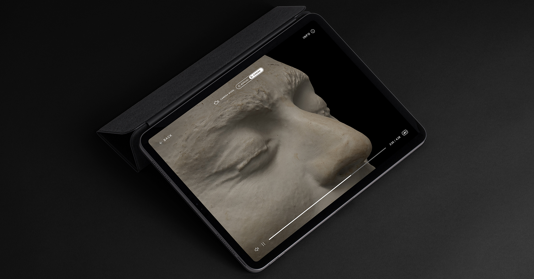 An iPad displaying Ned Kelly's death mask on the screen