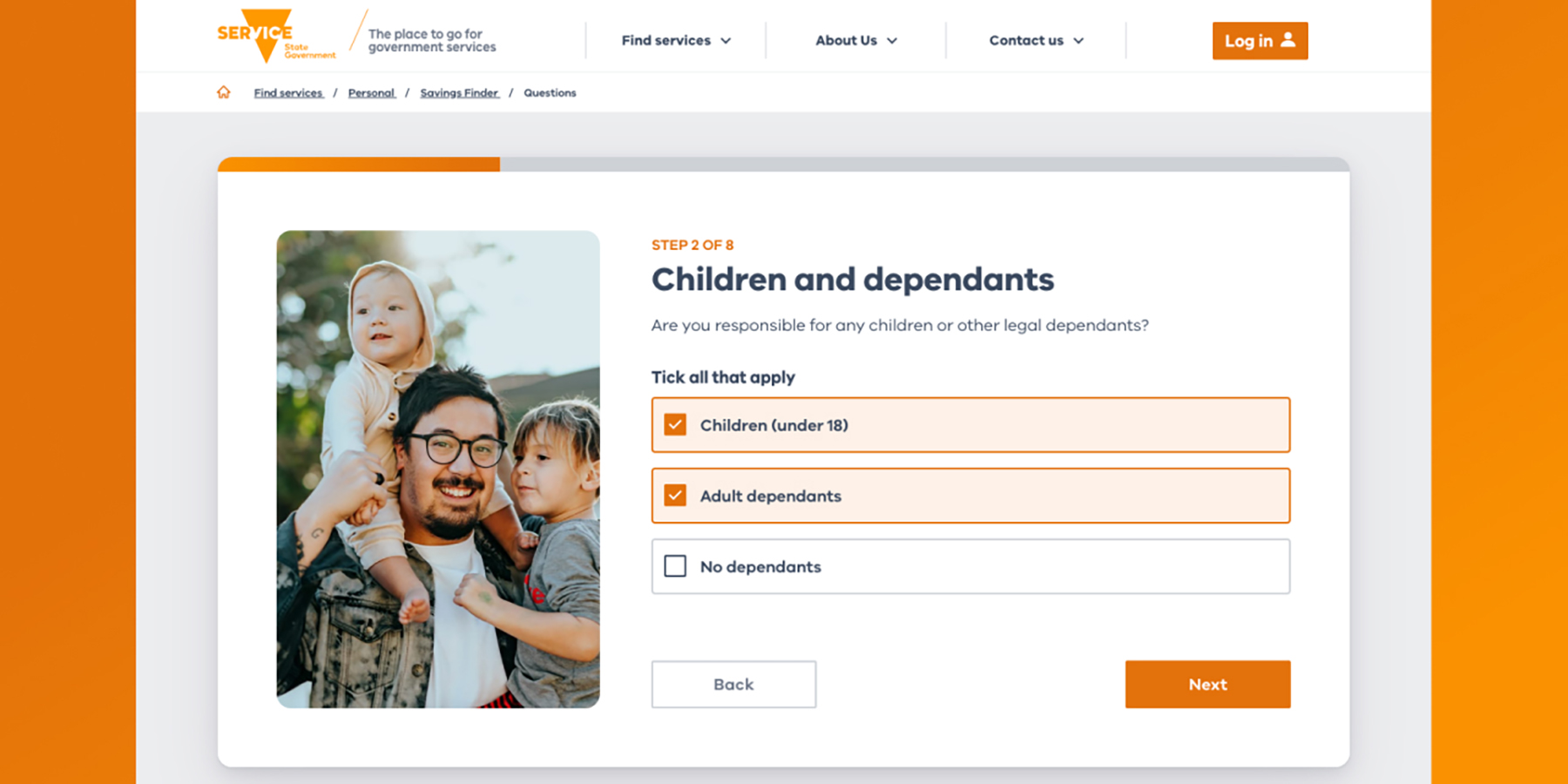 Savings Finder questionnaire