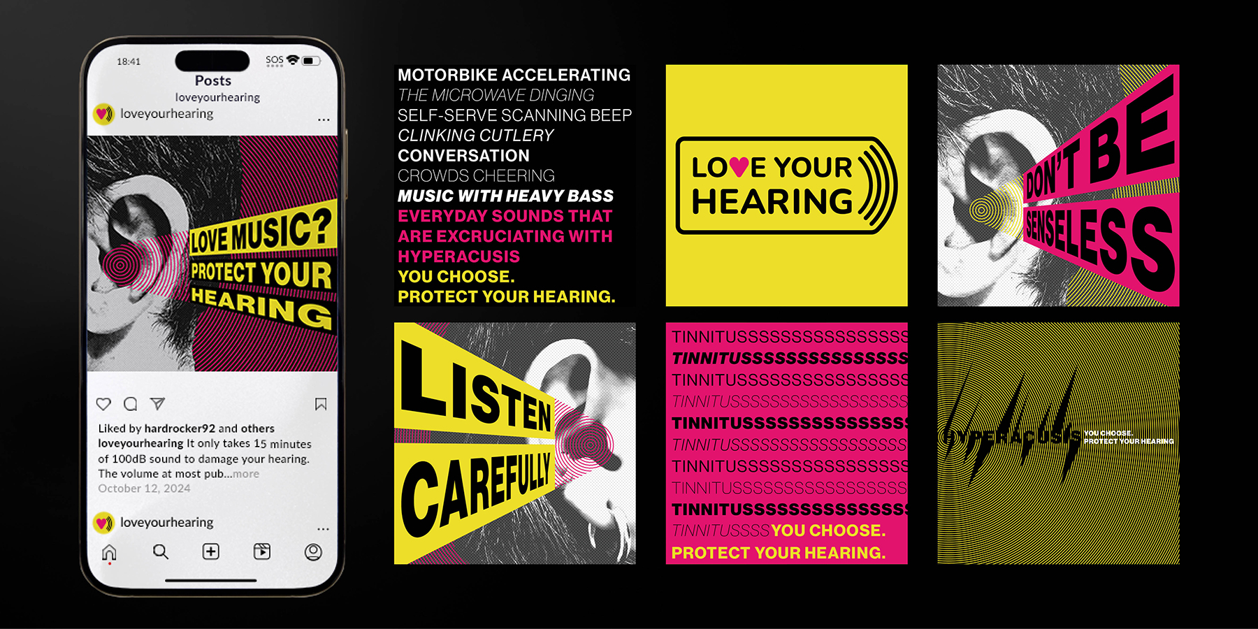 Love Your Hearing campaign social media posts shown on mobile phone with additional future posts
