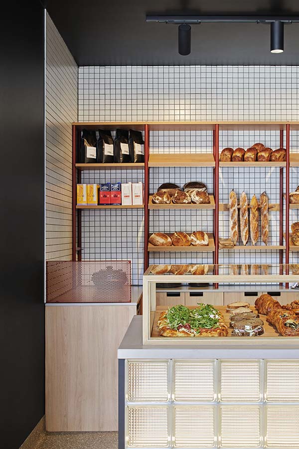 STREAT Pantry back led glass box counter and custom joinery open shelves in the background