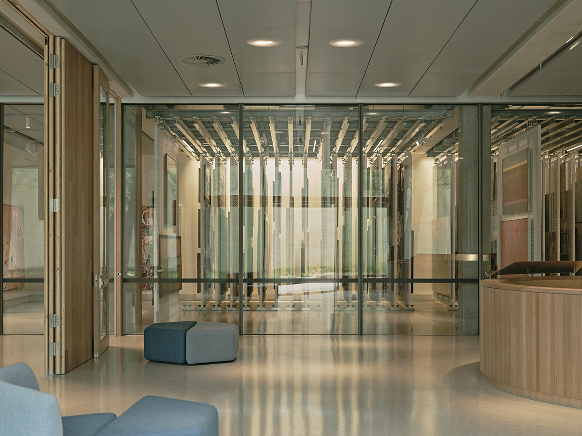 Transparent art collection store and reception