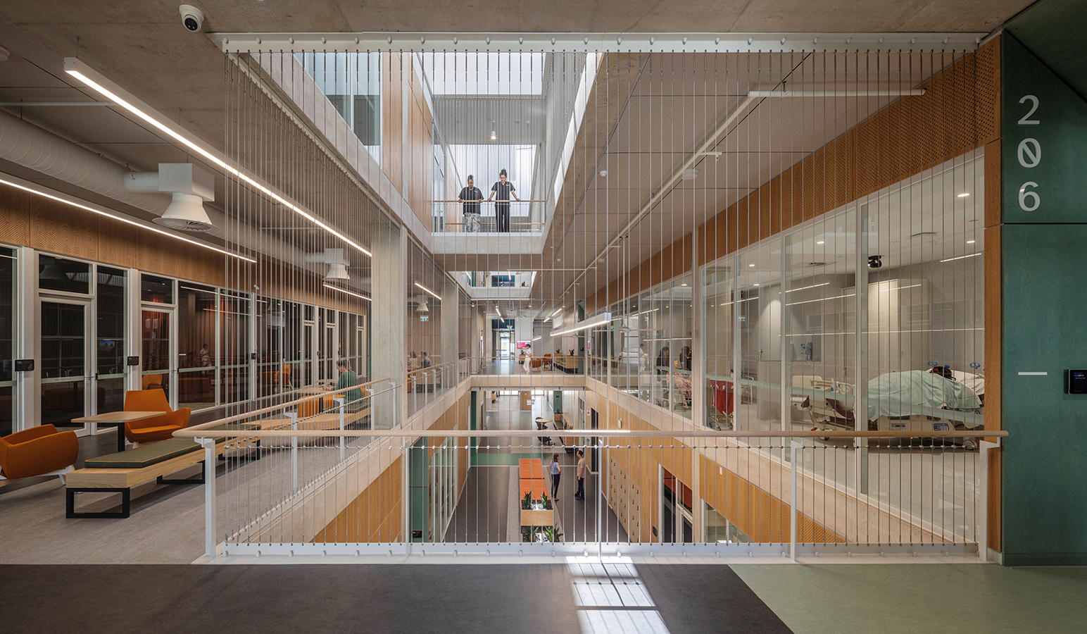 Kangan Institute Health and Community Centre of Excellence atrium with simulation spaces