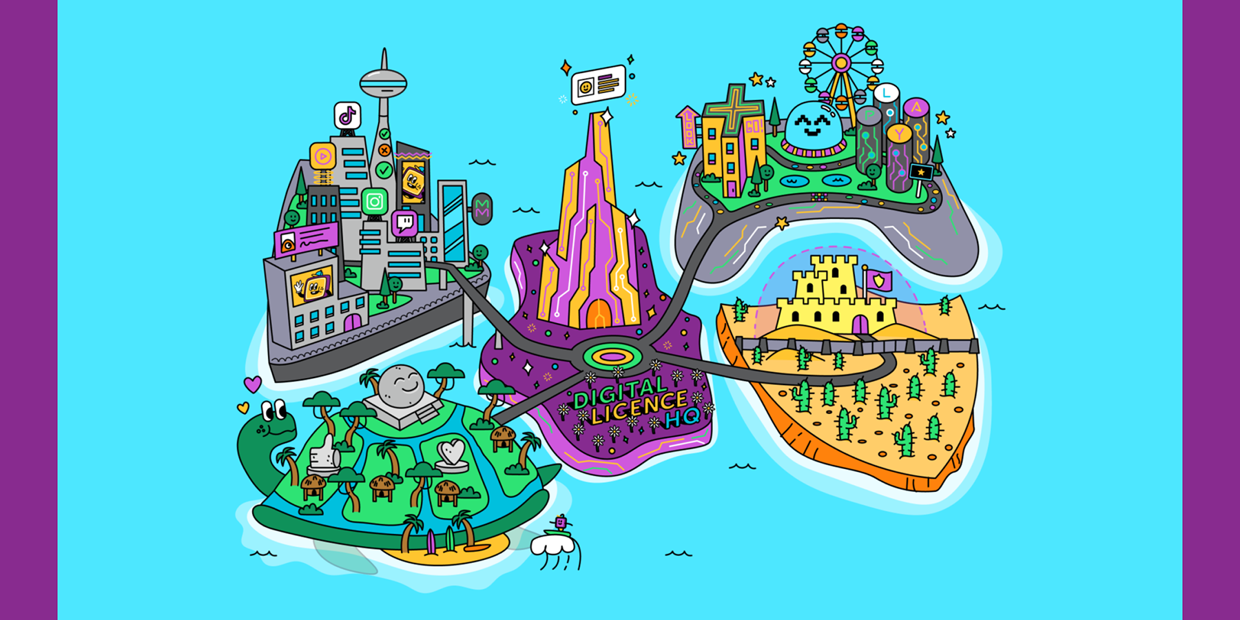 animated purple cartoon character of a screen or monitor who is waving on a grey background