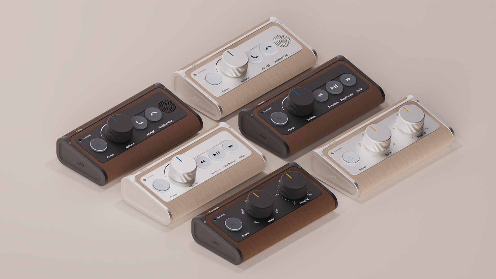 The series of LEO modules including; a phone, speaker and thermostat
