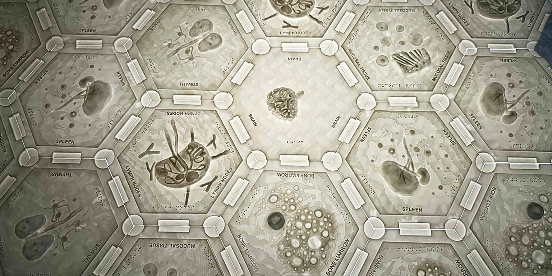 Lithophane modular game board tiles reveal phot-negative image when illuminated from behind.