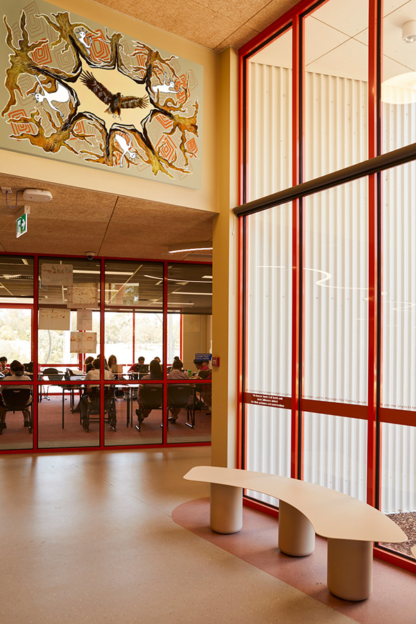 The school commissioned artwork by Aunty Zeta Thompson of Bunjil and her famous mooky spirits