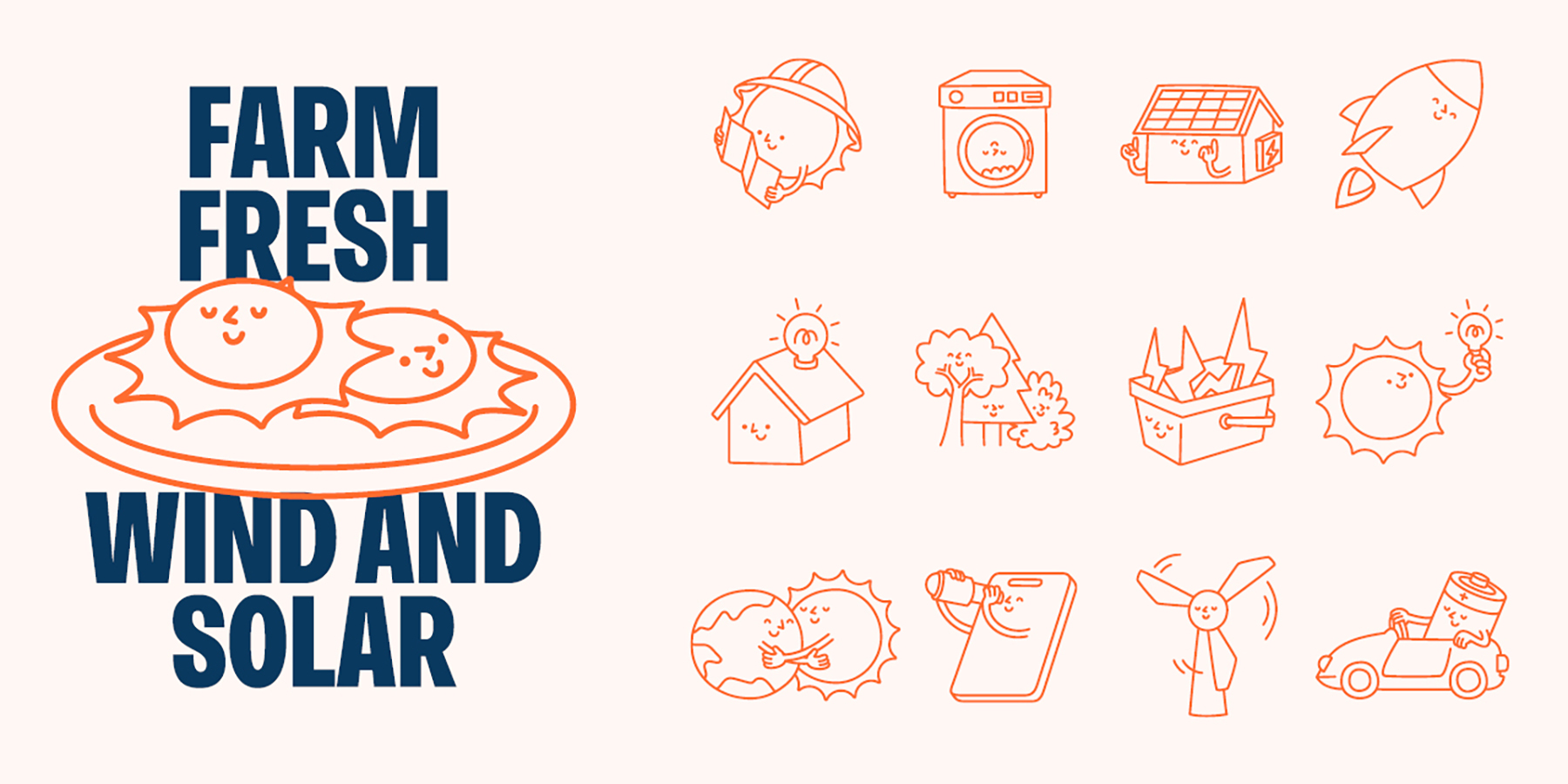 A collection of linear illustrations, including one used alongside typography.