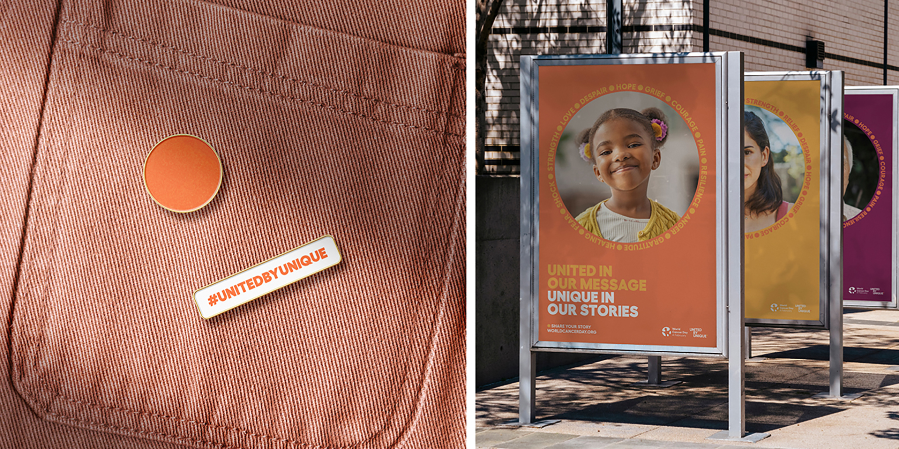 World Cancer Day badges and campaign posters