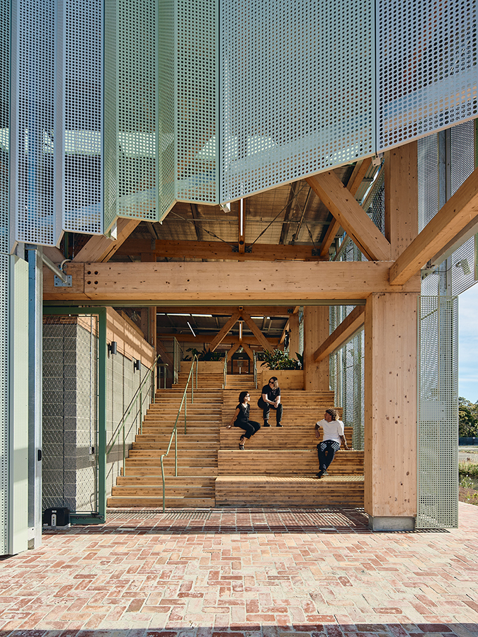 Northern Memorial Park Depot - a timber amphitheatre stair provides indoor outdoor staff training opportunities.