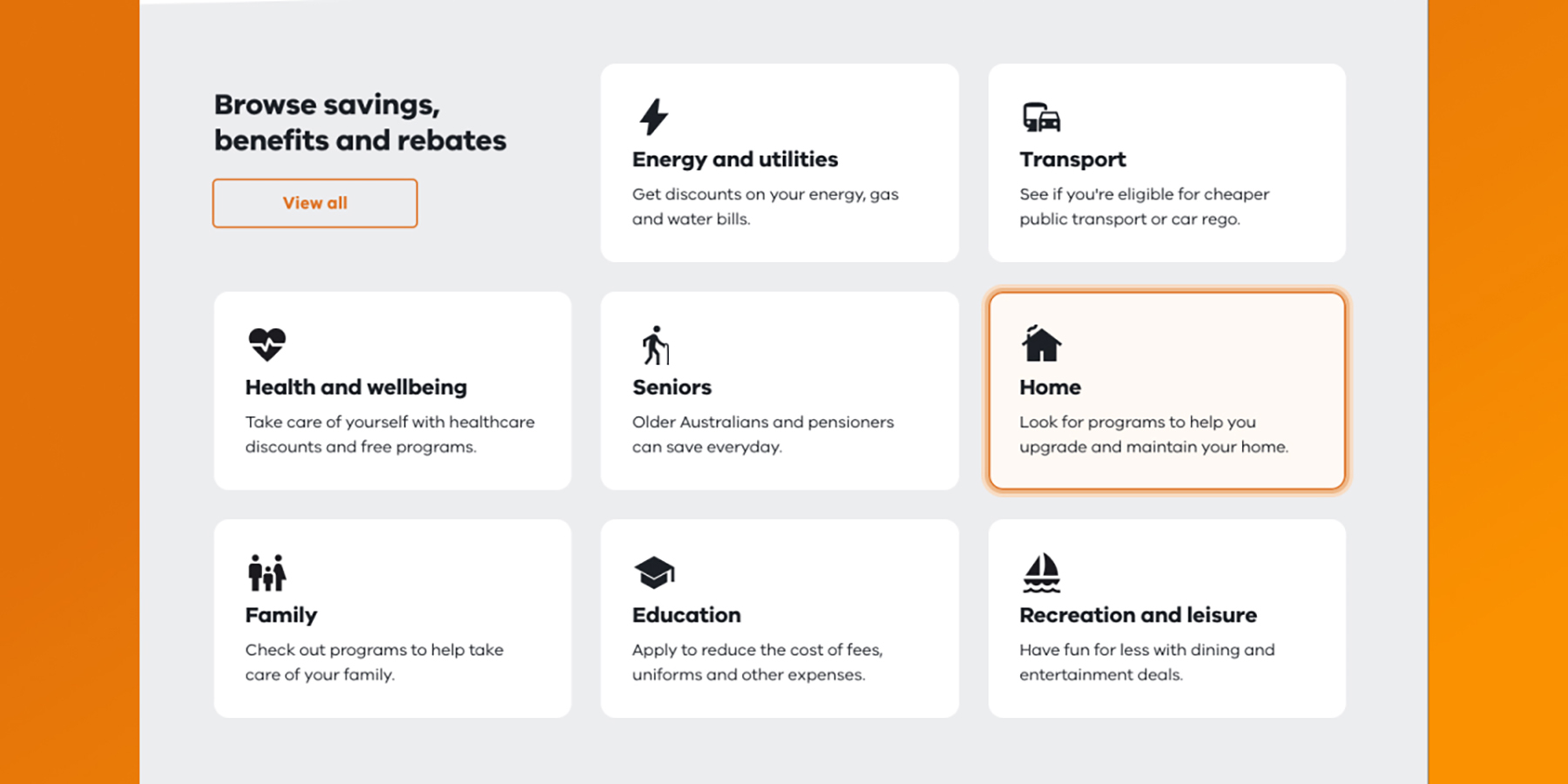 Savings Finder categories