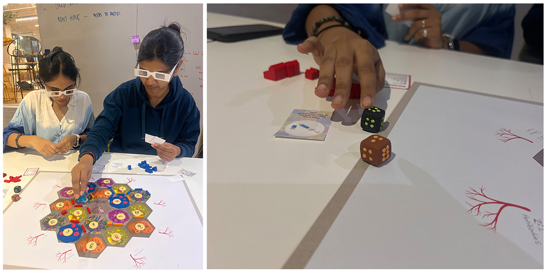 Playtesting with earlier prototypes using blindness and low vision simulation glasses sets.