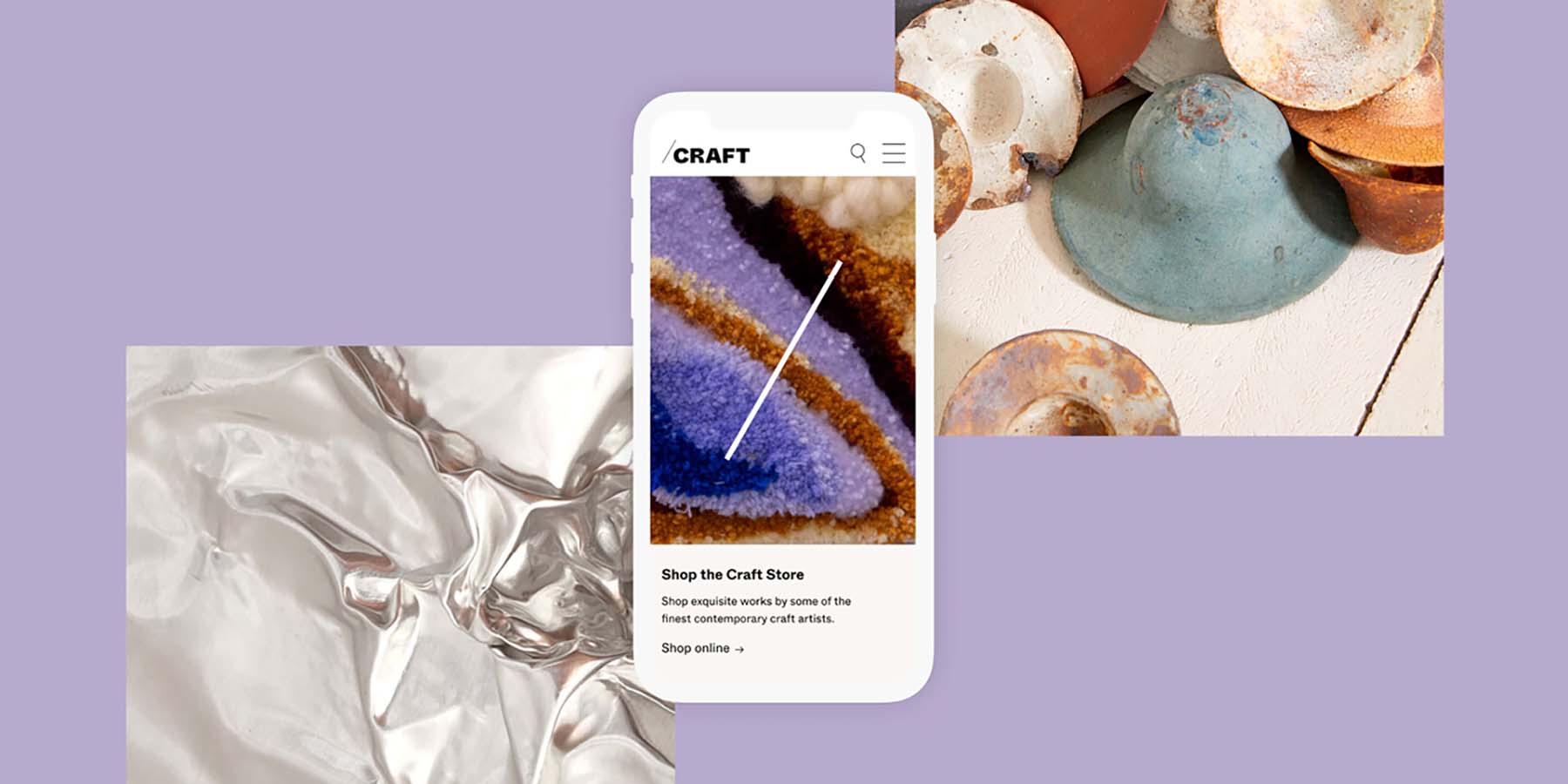 Mobile layout of the Craft Victoria website, showing hero imagery and brand elements.
