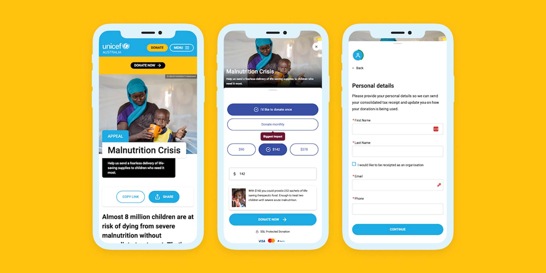 Mobile phone views of UNICEF Australia website