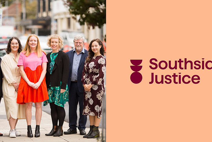 Southside Justice brandmark by creative studio Design by Nature. Warm, colourful photo of staff by Anna Carlile.