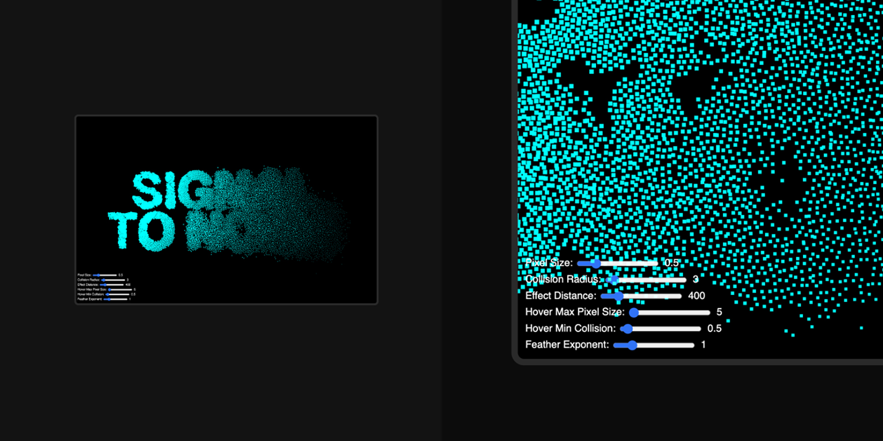 We used d3.js (typically a data visualisation library) to create a dynamic word mark