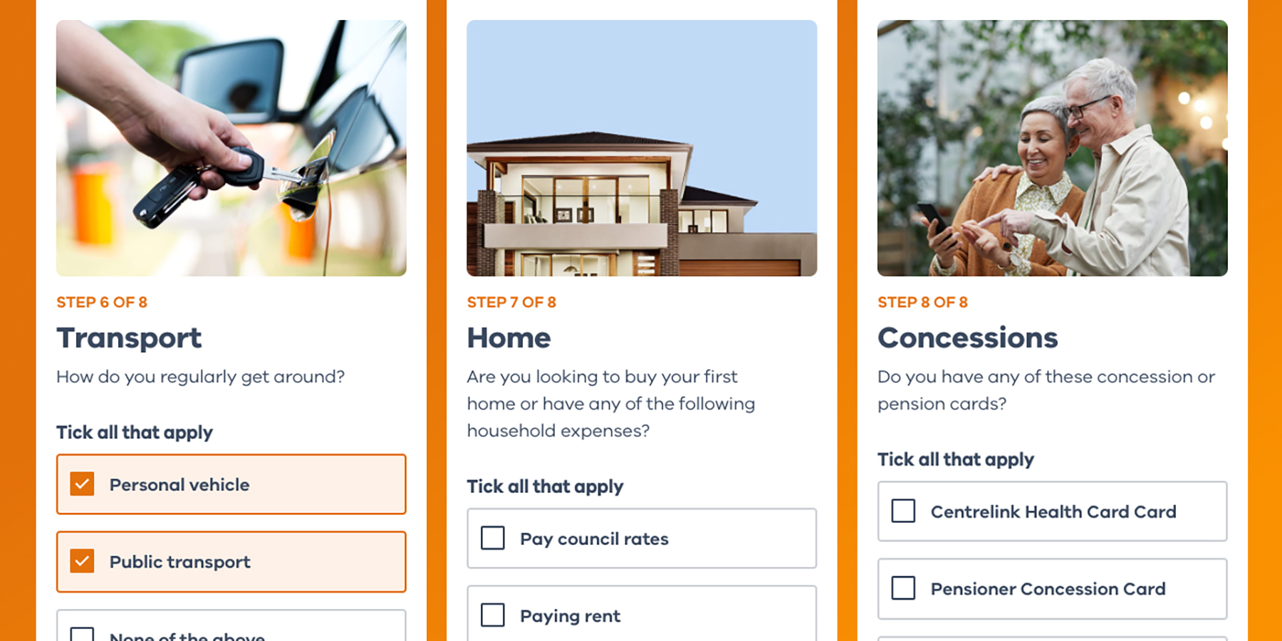 Savings Finder questionnaire mobile view