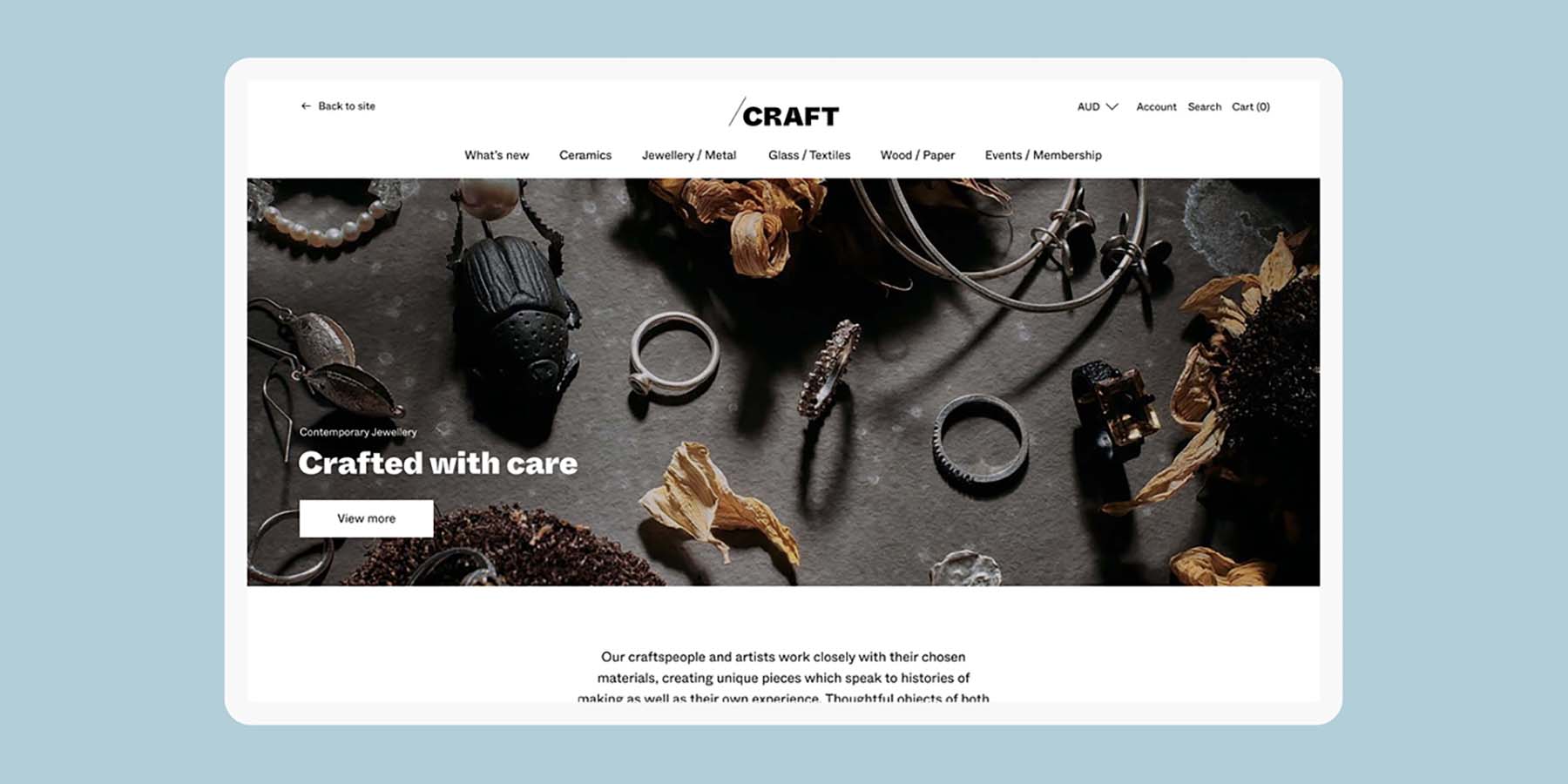 Jewellery category page of the Craft Victoria website, desktop layout	