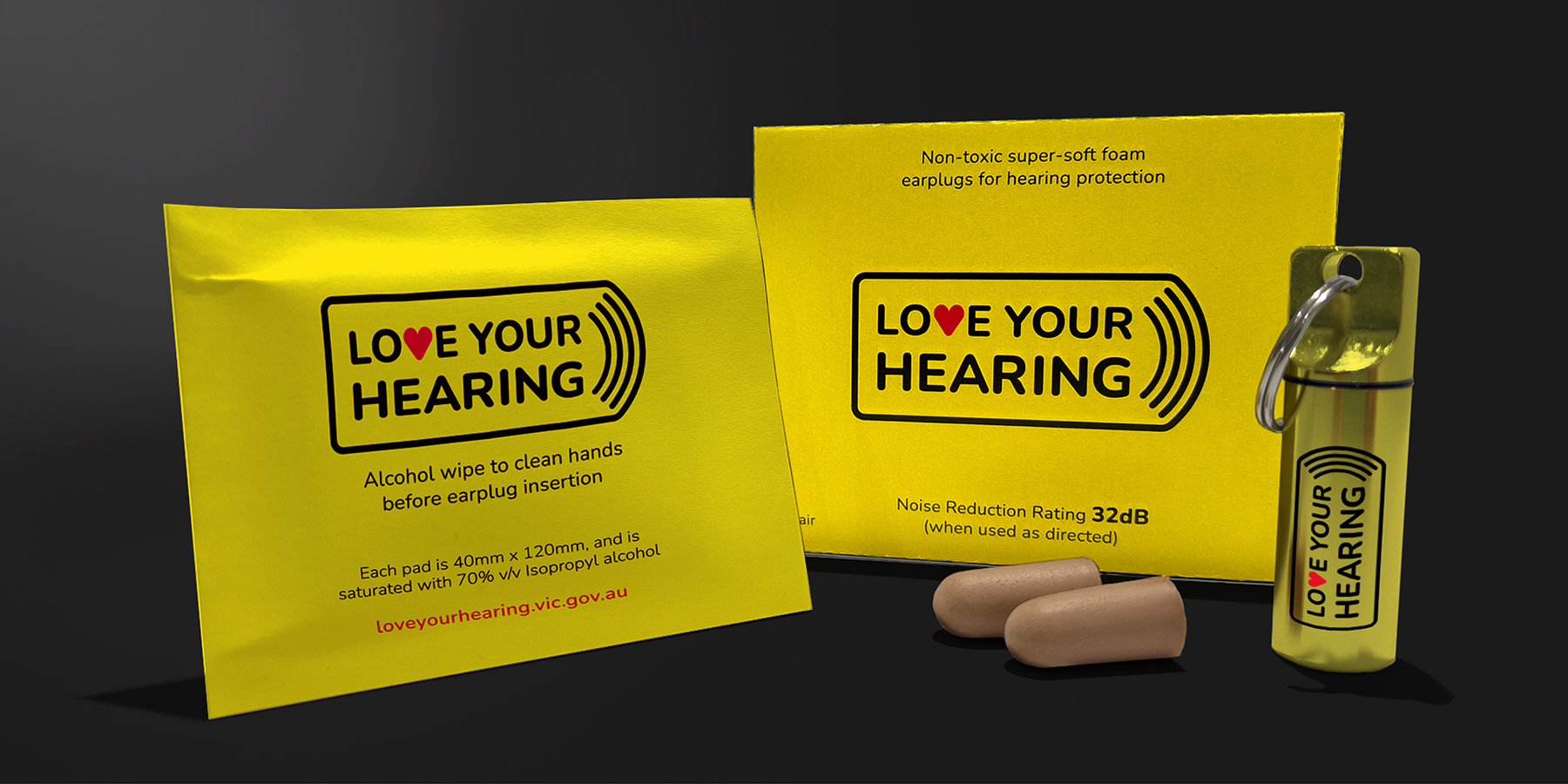 Love Your Hearing campaign proposed free earplugs, packaging and carry case