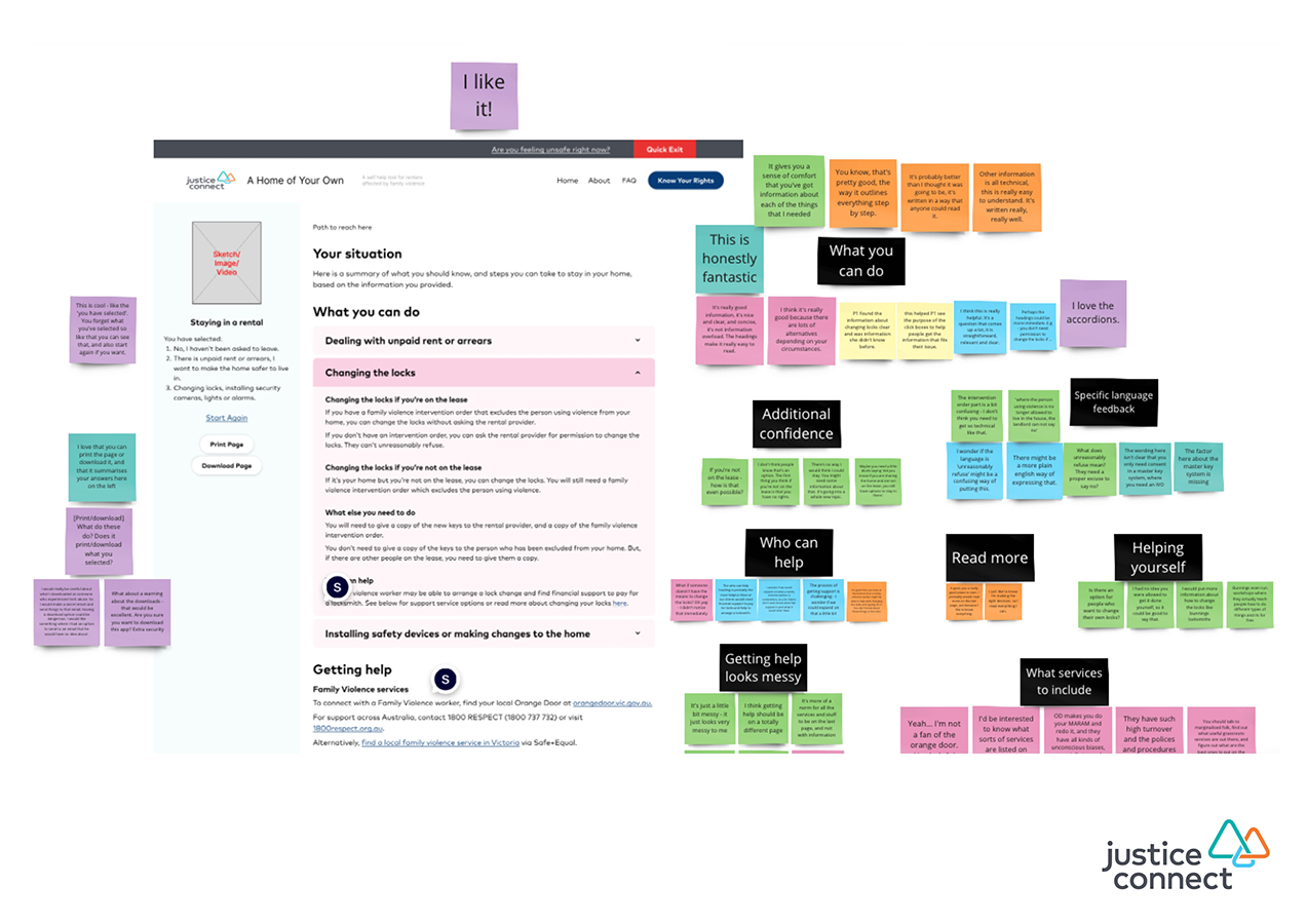 A webpage with post-it notes on it